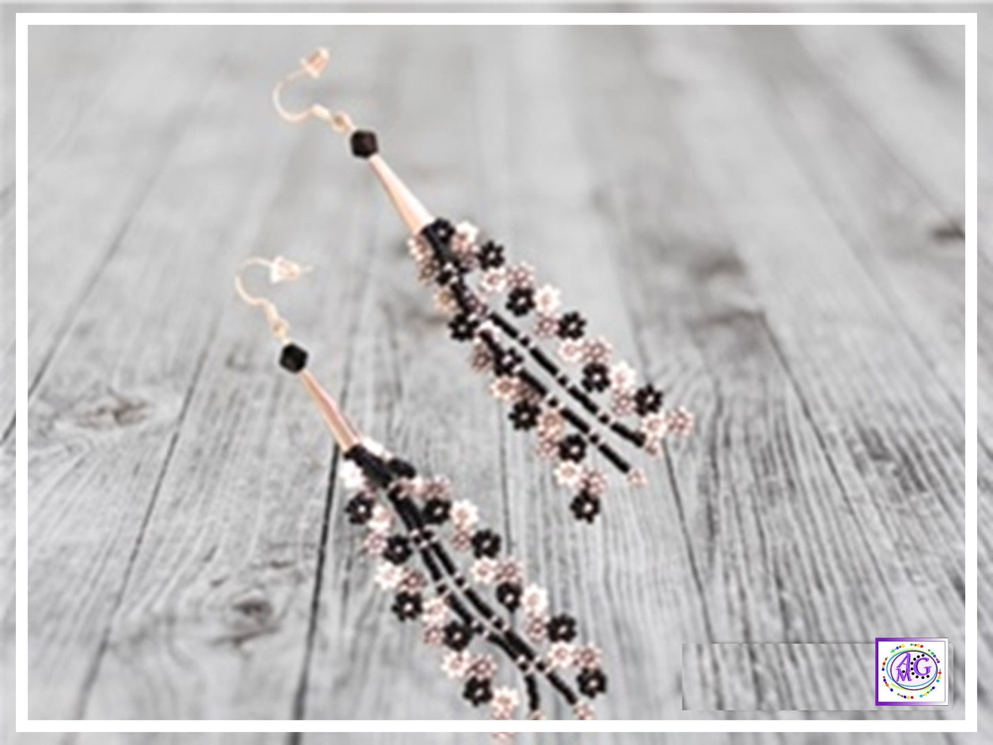 Black and White Beaded Daisy Flower Earrings