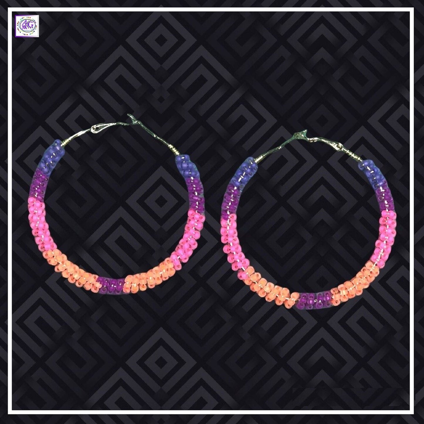 Luminous Neon Beaded Hoop Earrings 2"