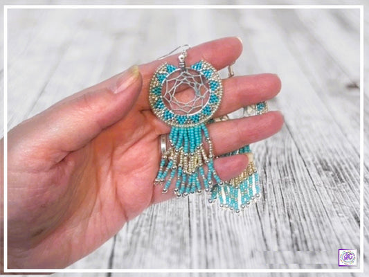 Teal Beaded Dreamcatcher Earrings