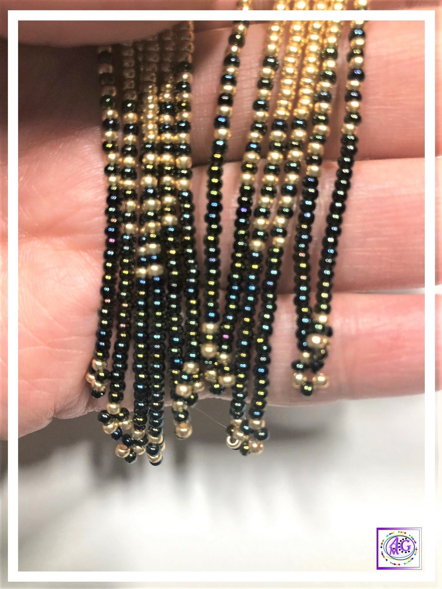 Gold and Black Beaded Rhinestone Fringe Earrings