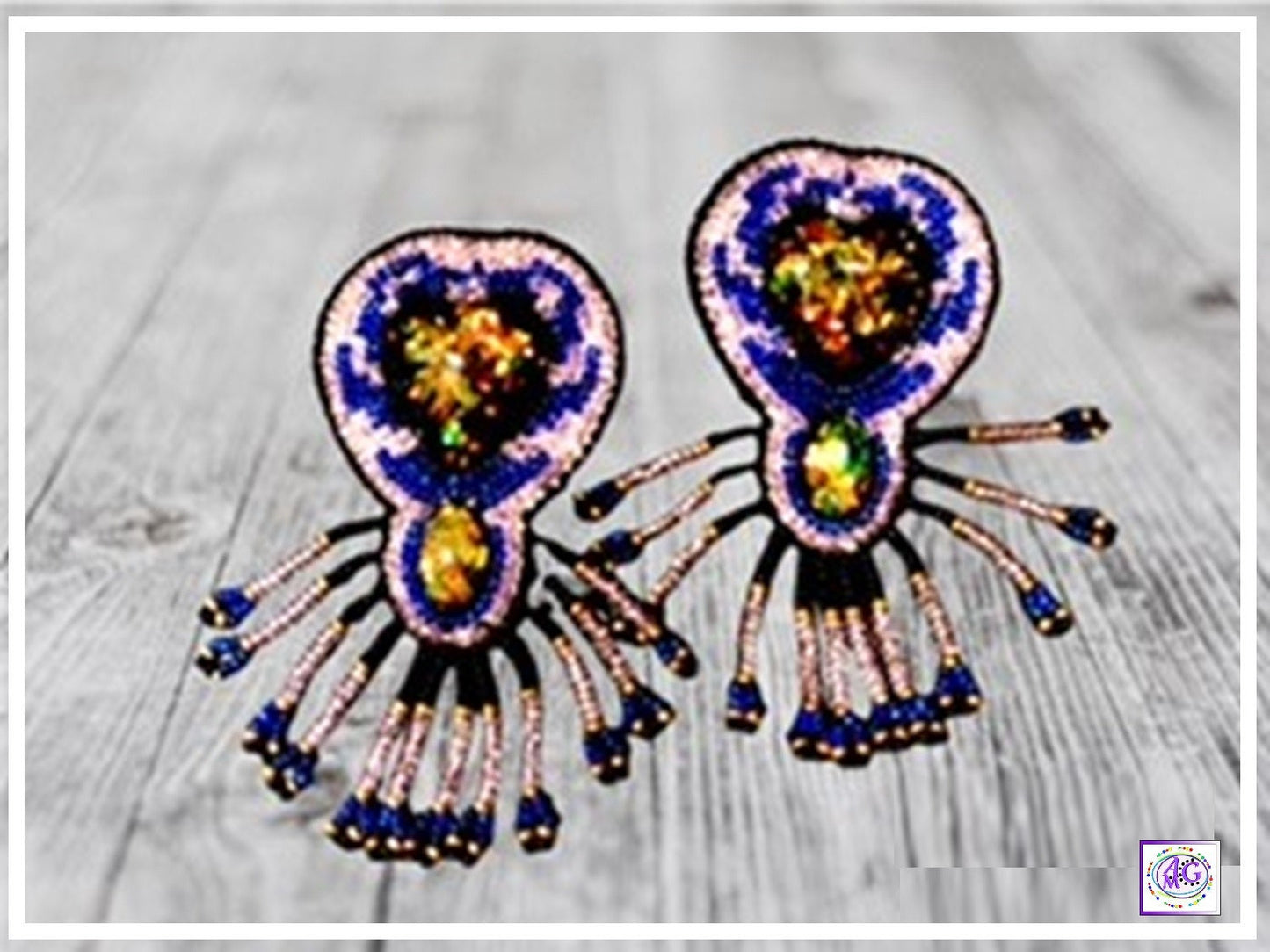 Beaded Fringe Earrings with Resin Heart 3"