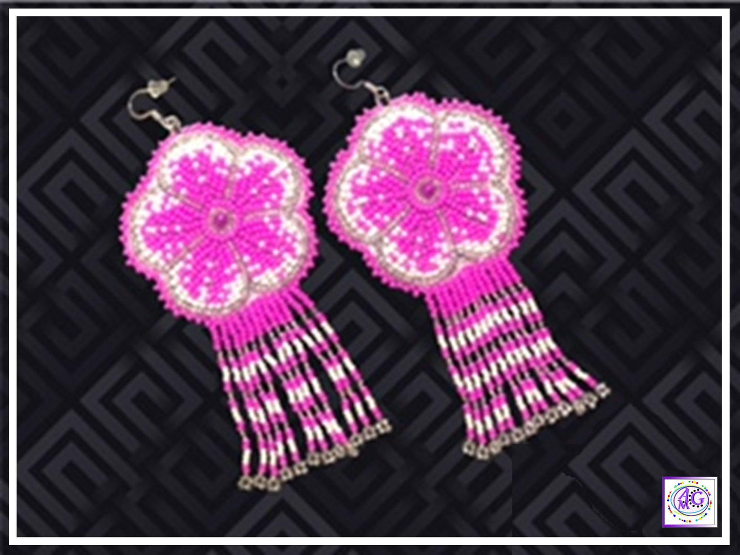 Pink Beaded Blooming Flower Fringe Earrings