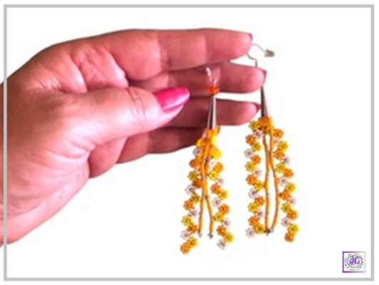 Yellow Beaded Daisy Flower Earrings