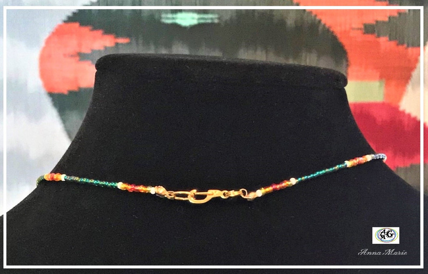 Tassel Bead Necklace Set with Rainbow and Green Seed Beads