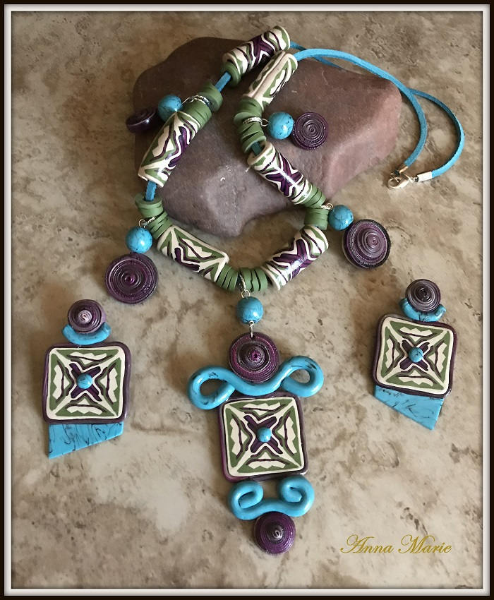 Turquoise and Plum Necklace Set