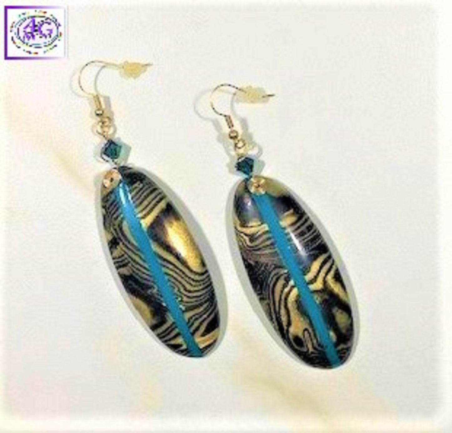Oval Gold and Black Polymer Clay Earrings
