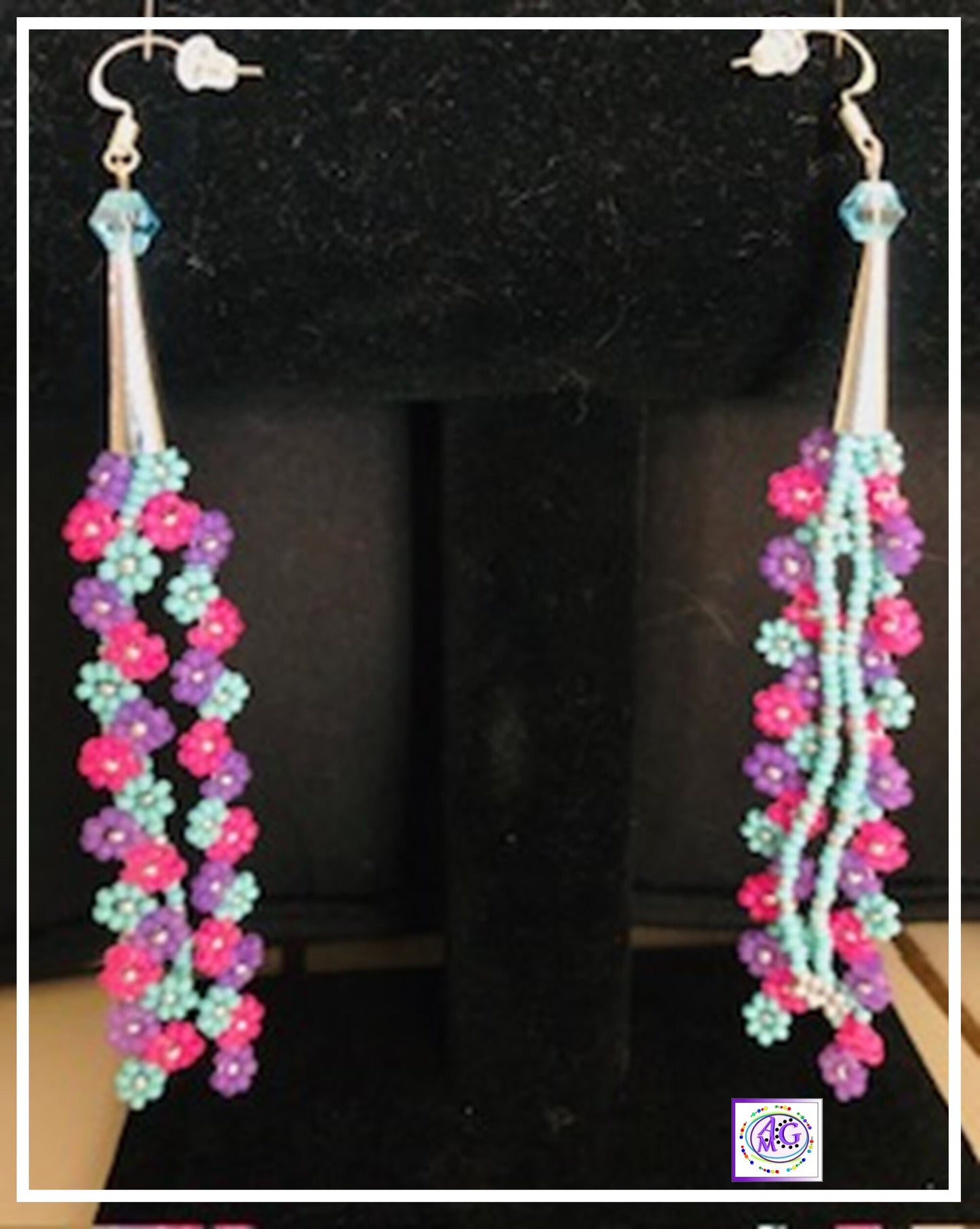 Multi Color Beaded Daisy Flower Earrings