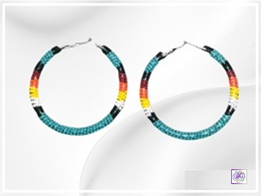 Large Multi Color Beaded Hoop Earrings 2 1/2"