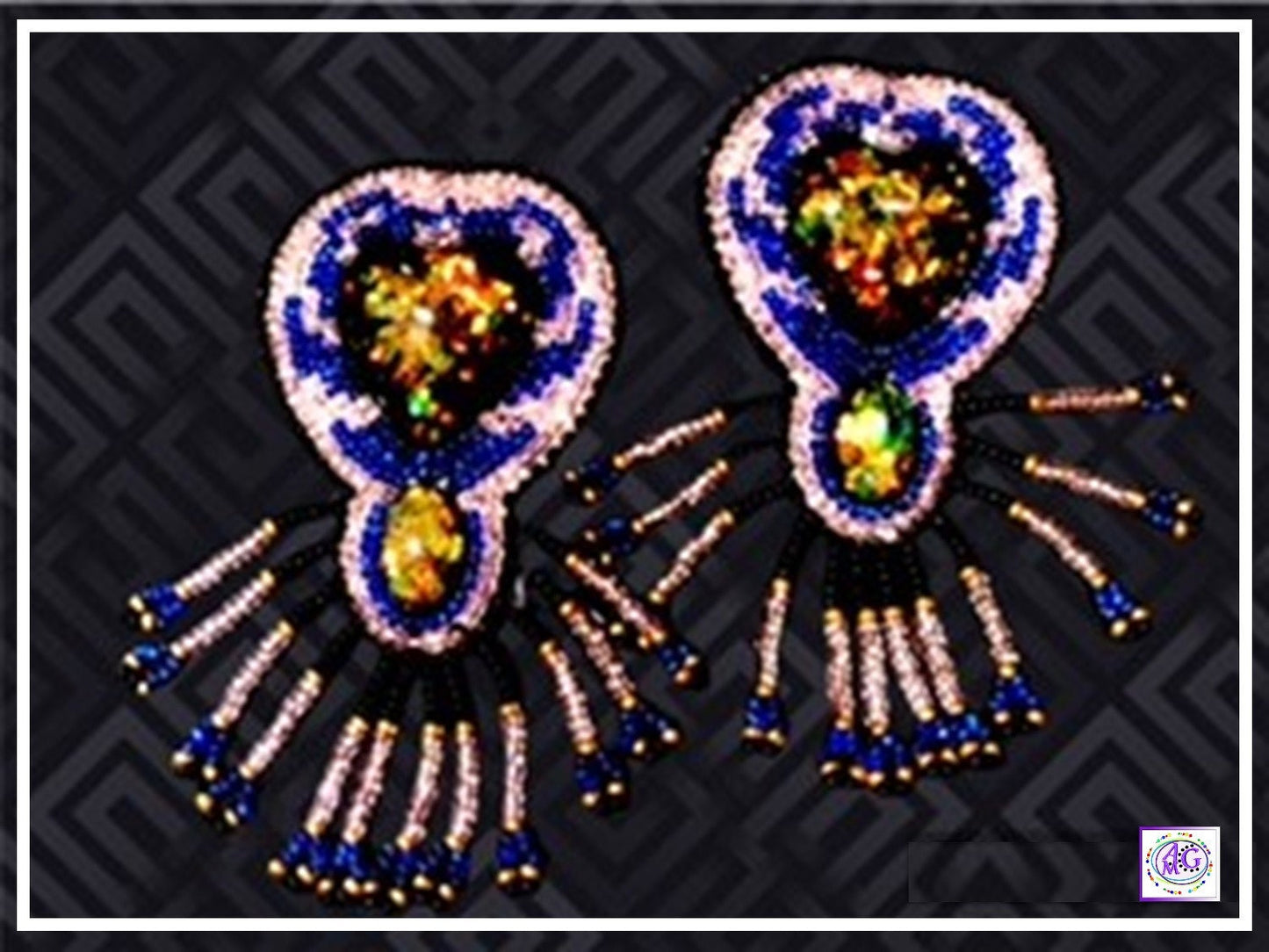 Beaded Fringe Earrings with Resin Heart 3"