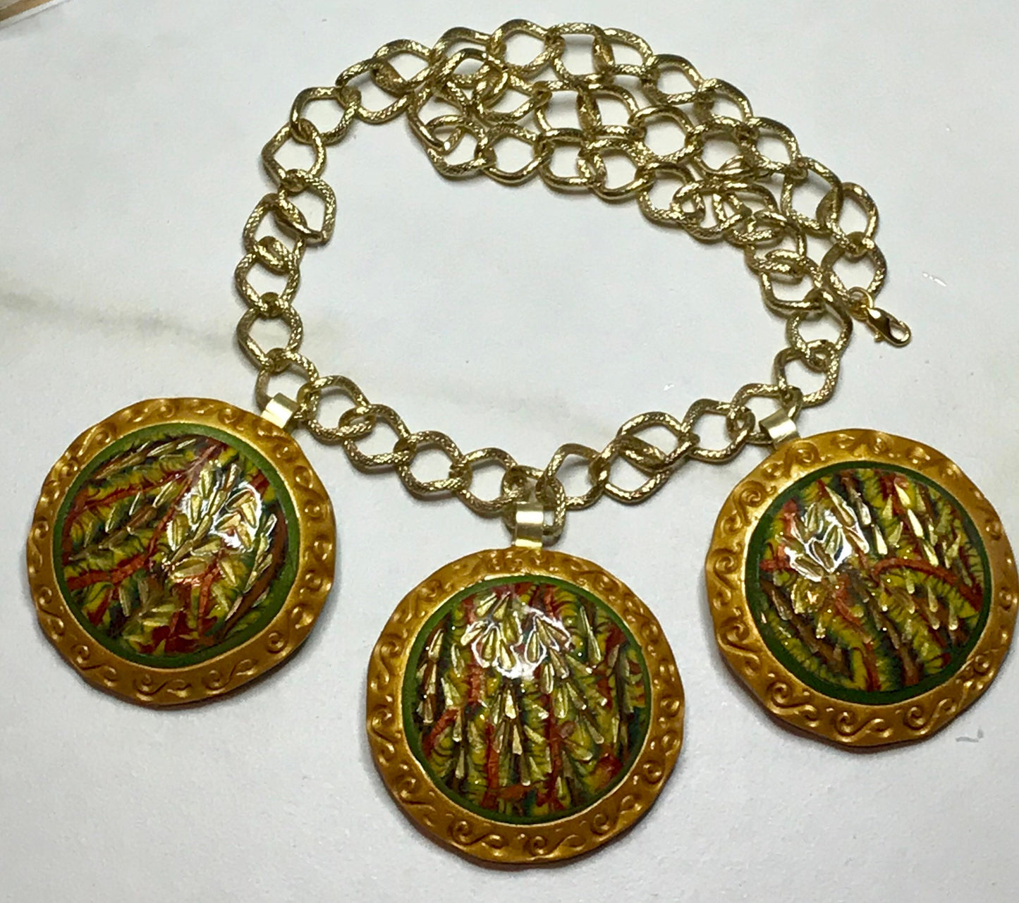 Medalion Necklace Set, Necklace and Earrings with Colorful Clay Beads