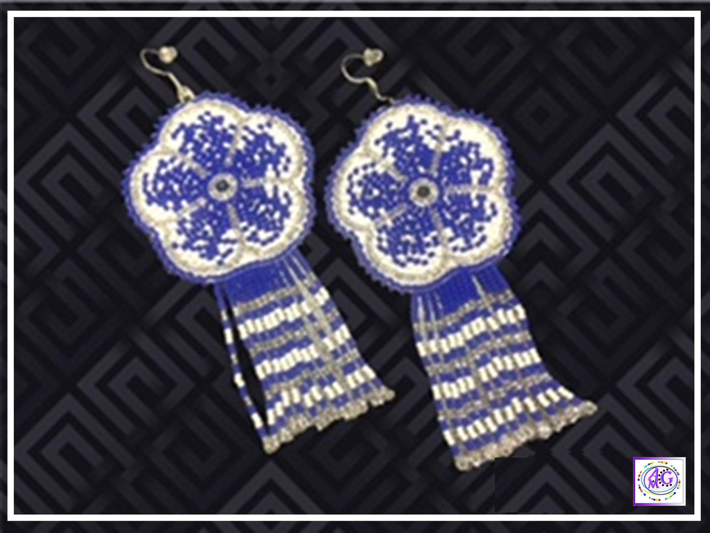 Blue Beaded Blooming Flower Fringe Earrings