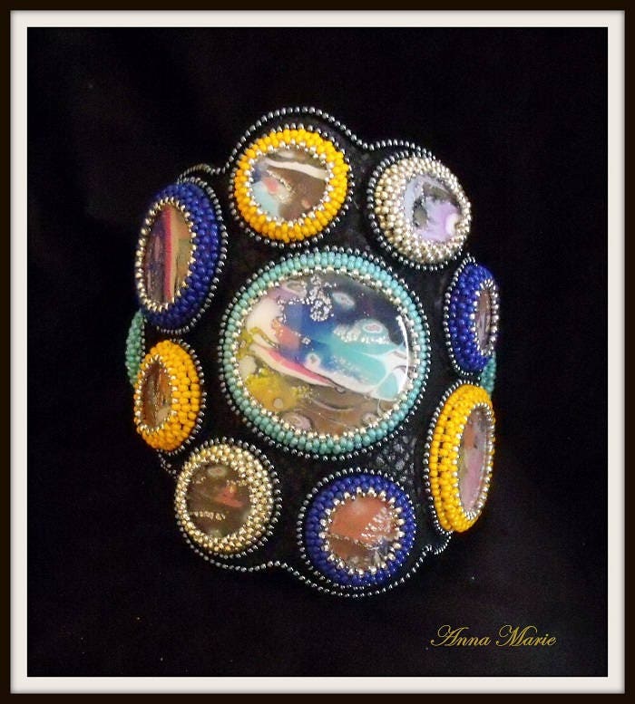 Colorful Sparkle Cuff Bracelet on Black Suede