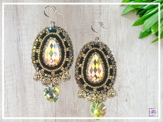 Black and Silver Beaded Earrings with Heart Charm