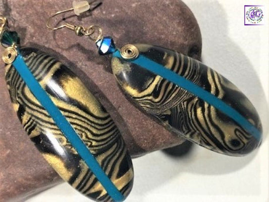 Oval Gold and Black Polymer Clay Earrings