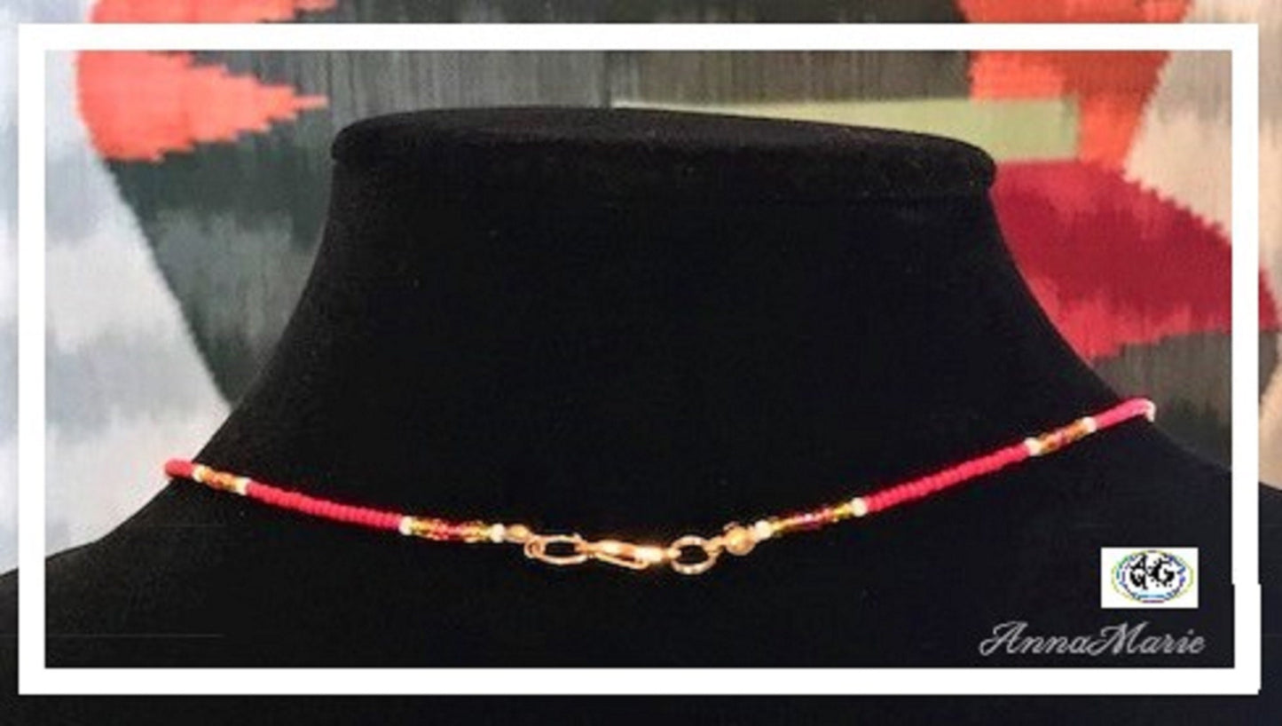 Tassel Bead Necklace Set with Rainbow and Red Seed Beads