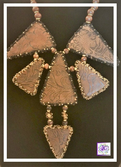 Triangle Necklace with Polymer Clay and Wood Beads