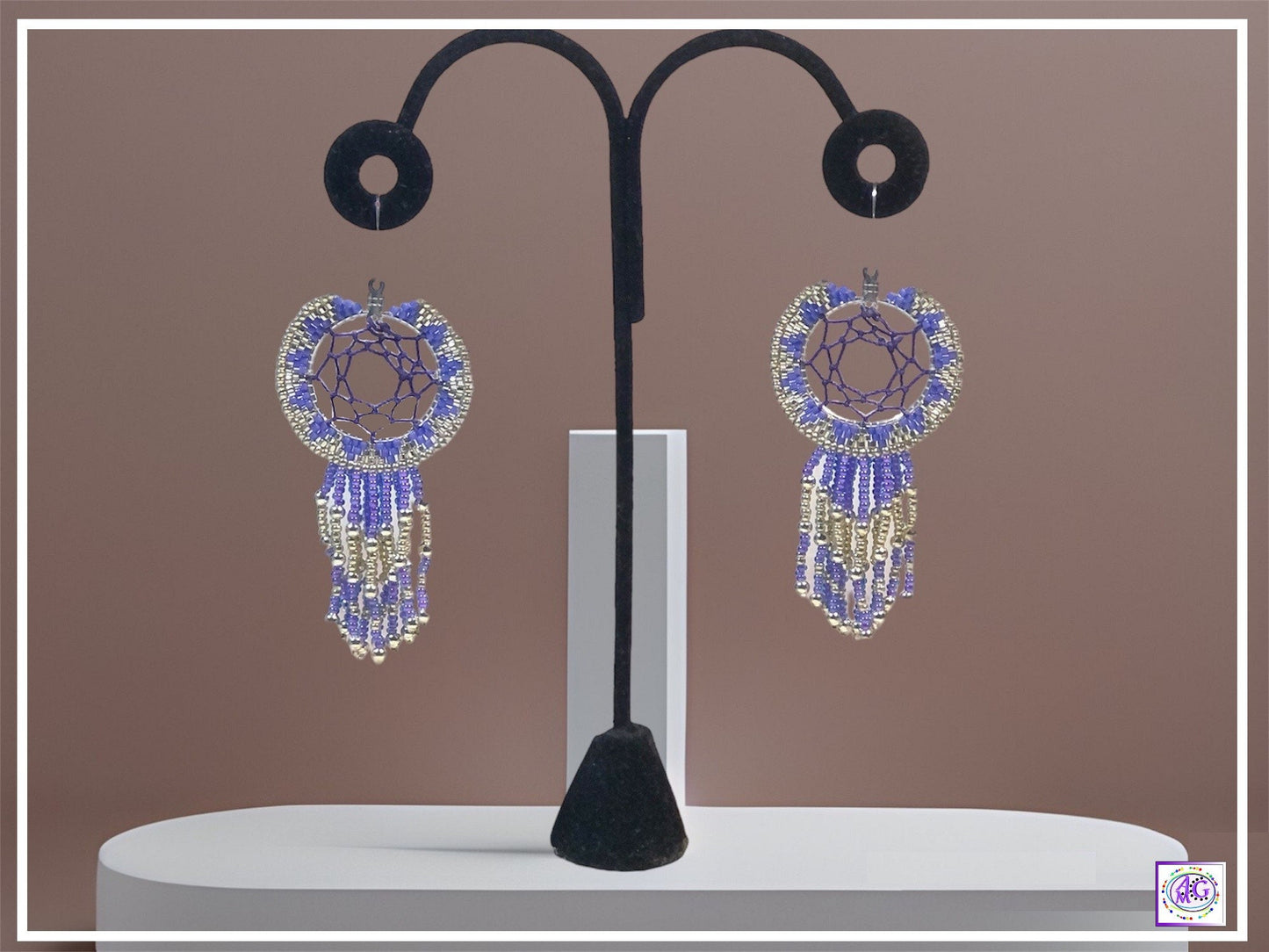Purple Beaded Dreamcatcher Earrings