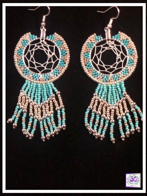 Teal Beaded Dreamcatcher Earrings