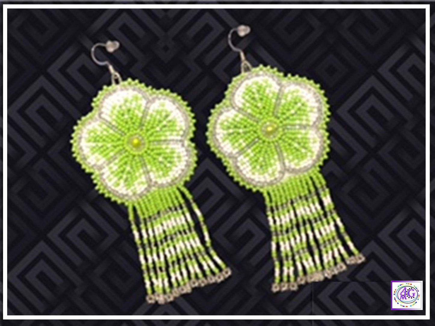 Lime Beaded Blooming Flower Fringe Earrings