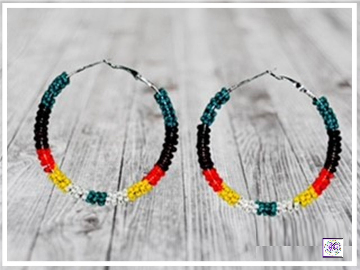 Multi Color Beaded Hoop Earrings 2"