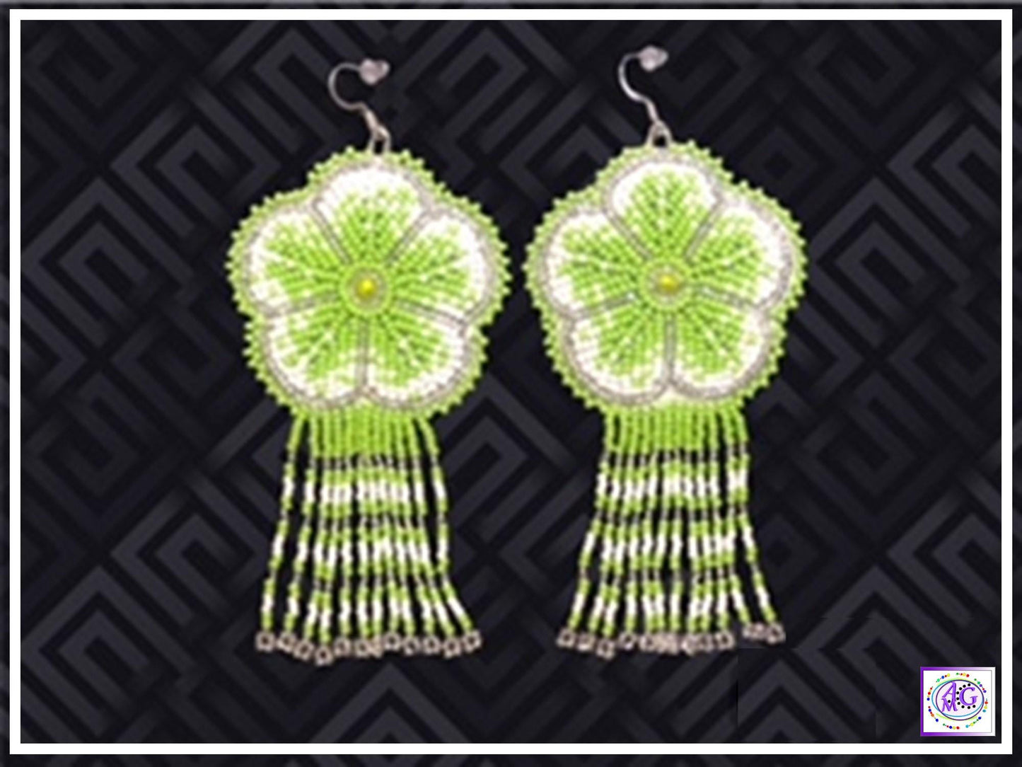Lime Beaded Blooming Flower Fringe Earrings