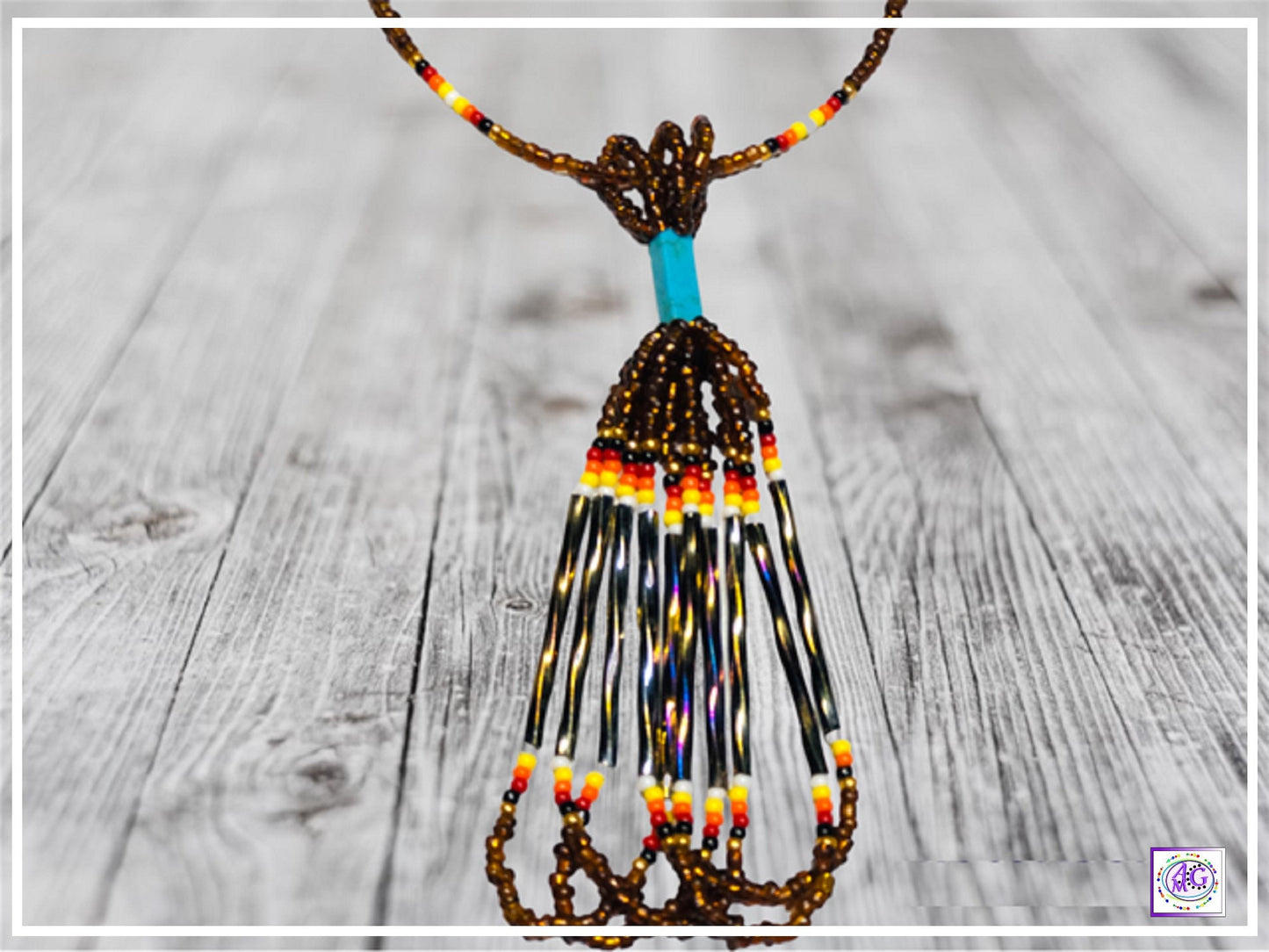 Tassel Bead Necklace Set with Rainbow and Brown Seed Beads