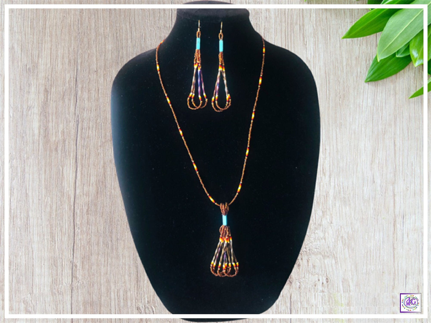 Tassel Bead Necklace Set with Rainbow and Brown Seed Beads