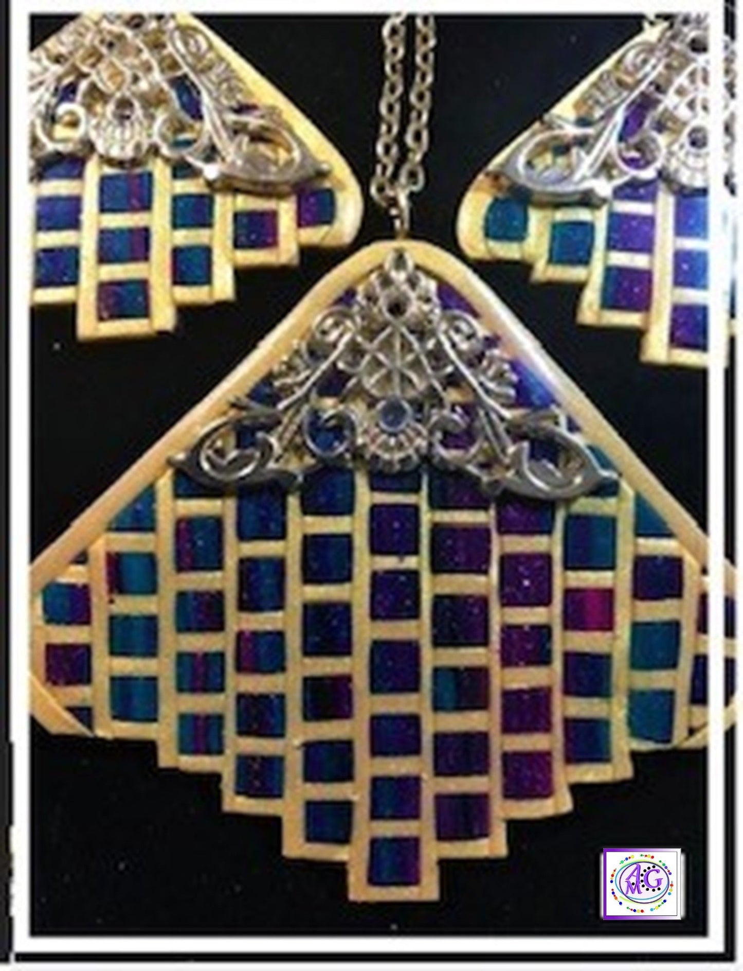 Bargello Necklace and Earrings Set in Multi Colors