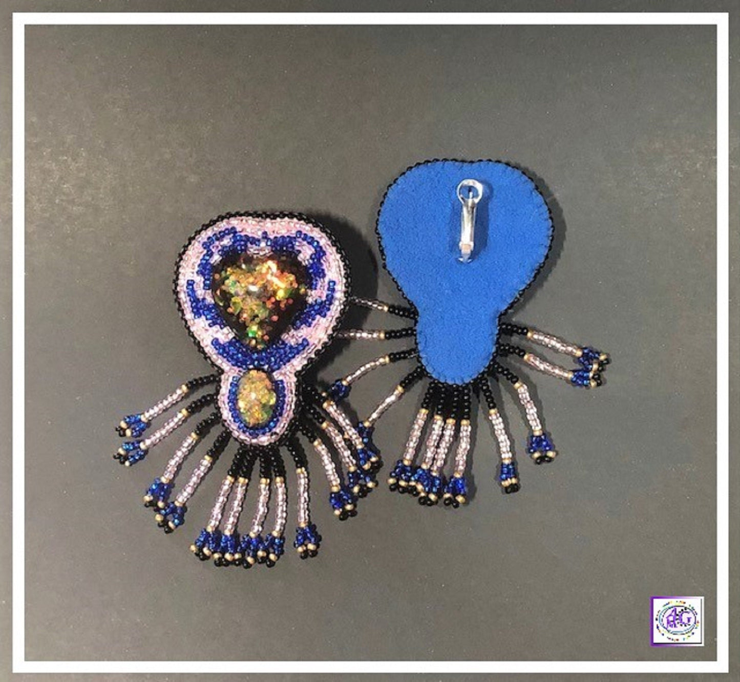 Beaded Fringe Earrings with Resin Heart 3"