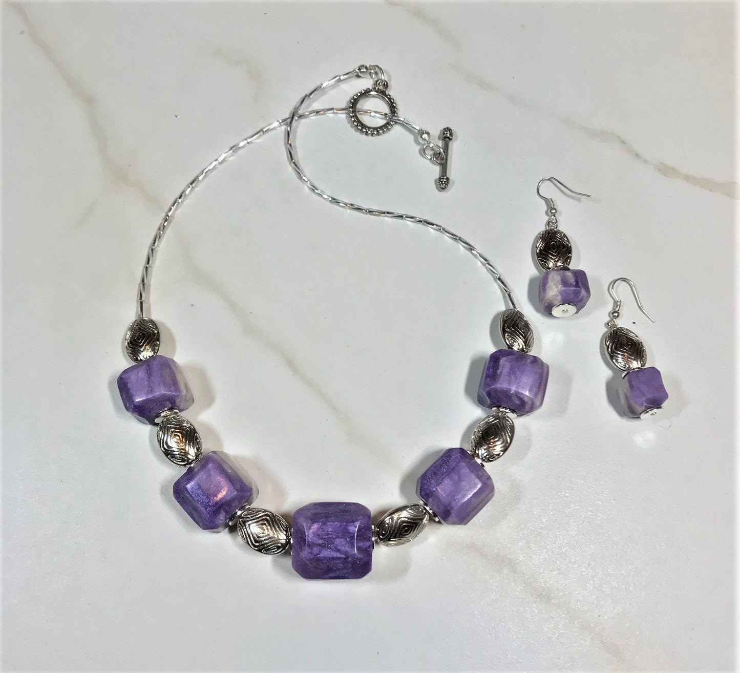 Faux Amethyst and Silver Jewelry Set