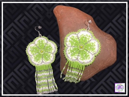 Lime Beaded Blooming Flower Fringe Earrings