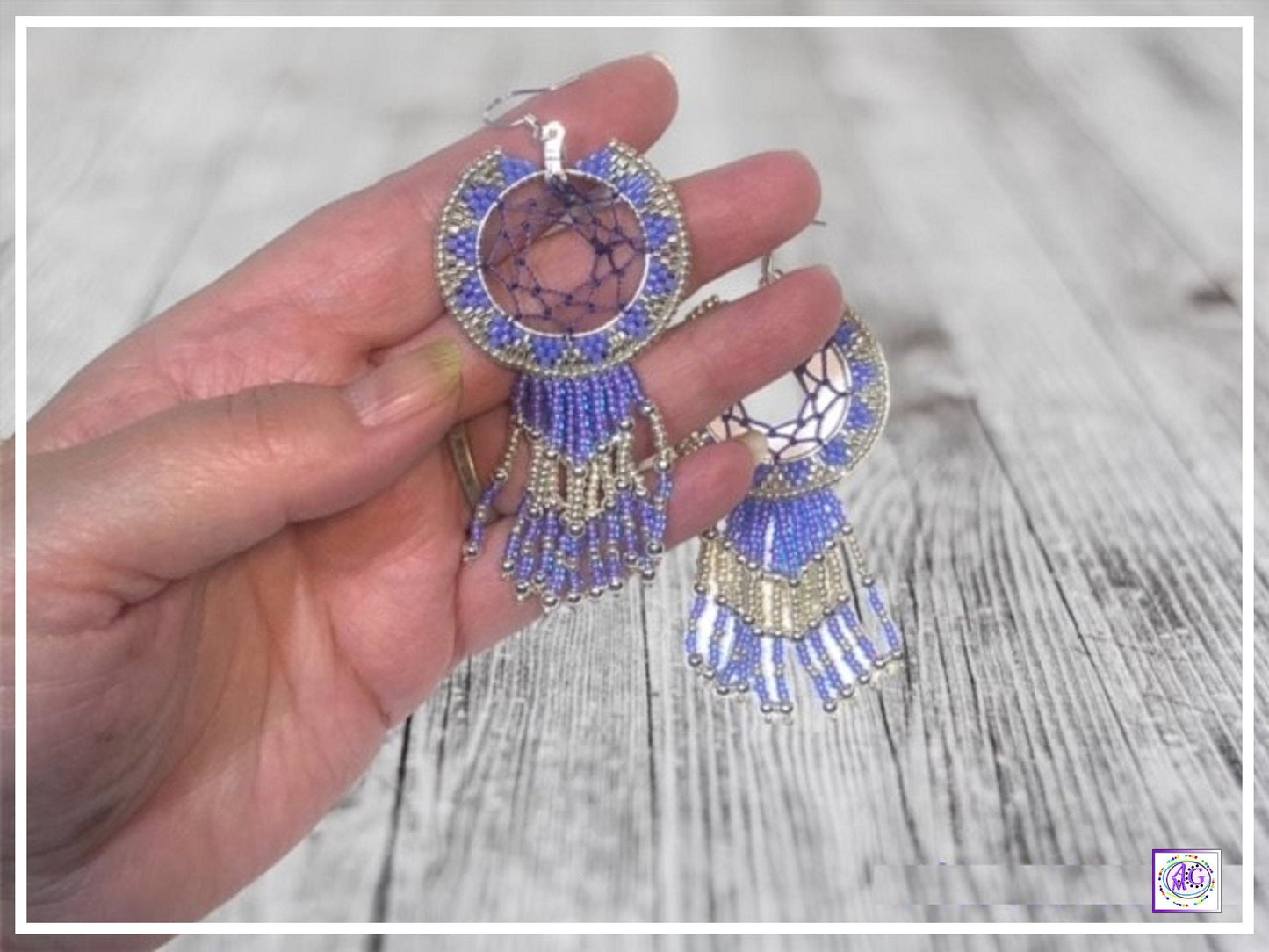 Purple Beaded Dreamcatcher Earrings