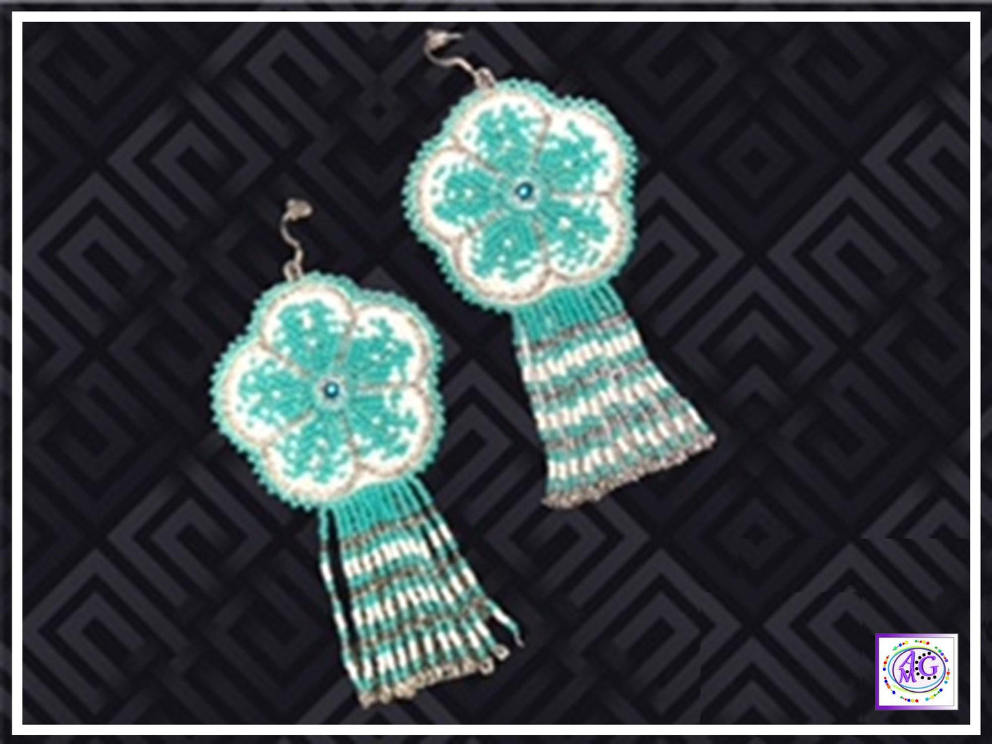 Teal Beaded Blooming Flower Fringe Earrings
