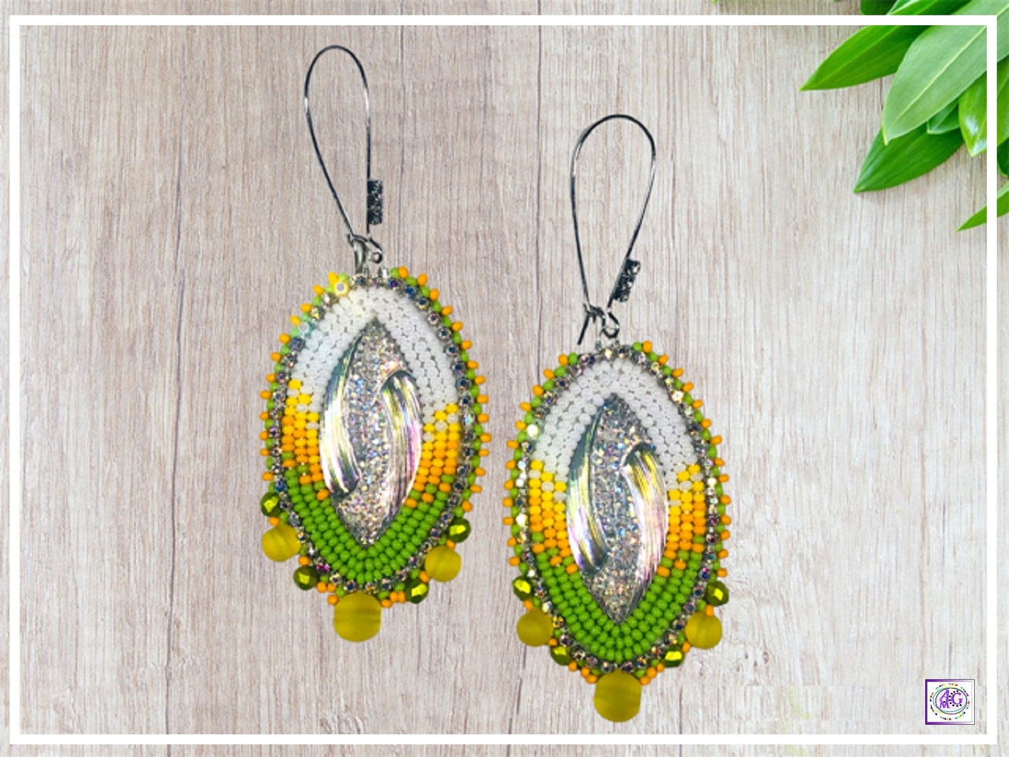 Beaded Earrings, Yellow Beaded Marquise Earrings