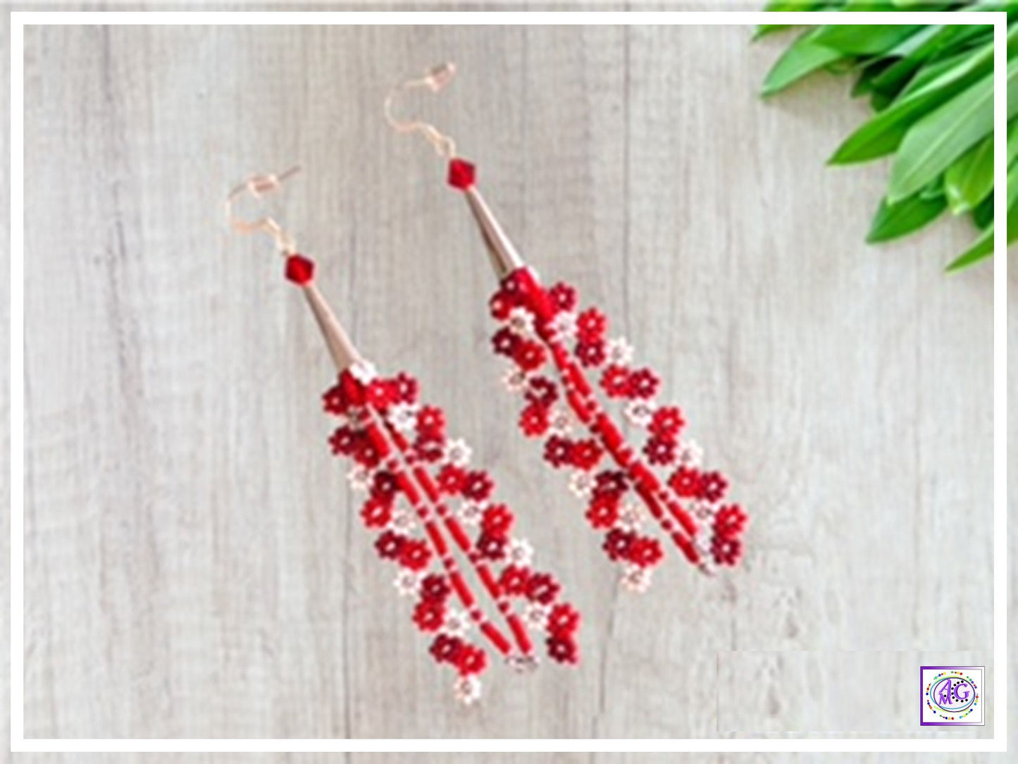 Red Beaded Daisy Flower Earrings