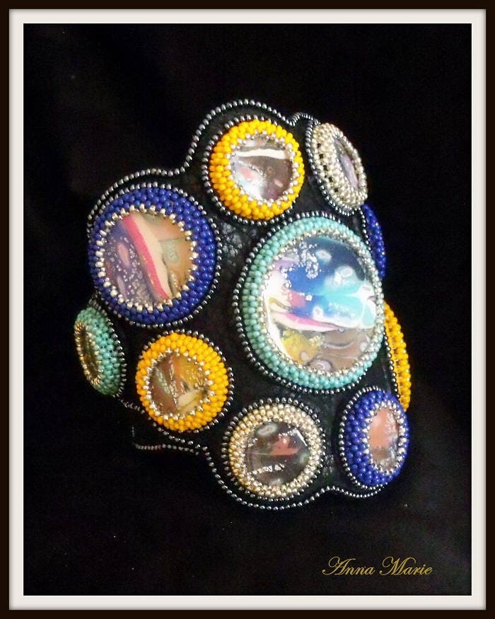 Colorful Sparkle Cuff Bracelet on Black Suede