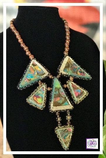Triangle Necklace with Polymer Clay and Wood Beads