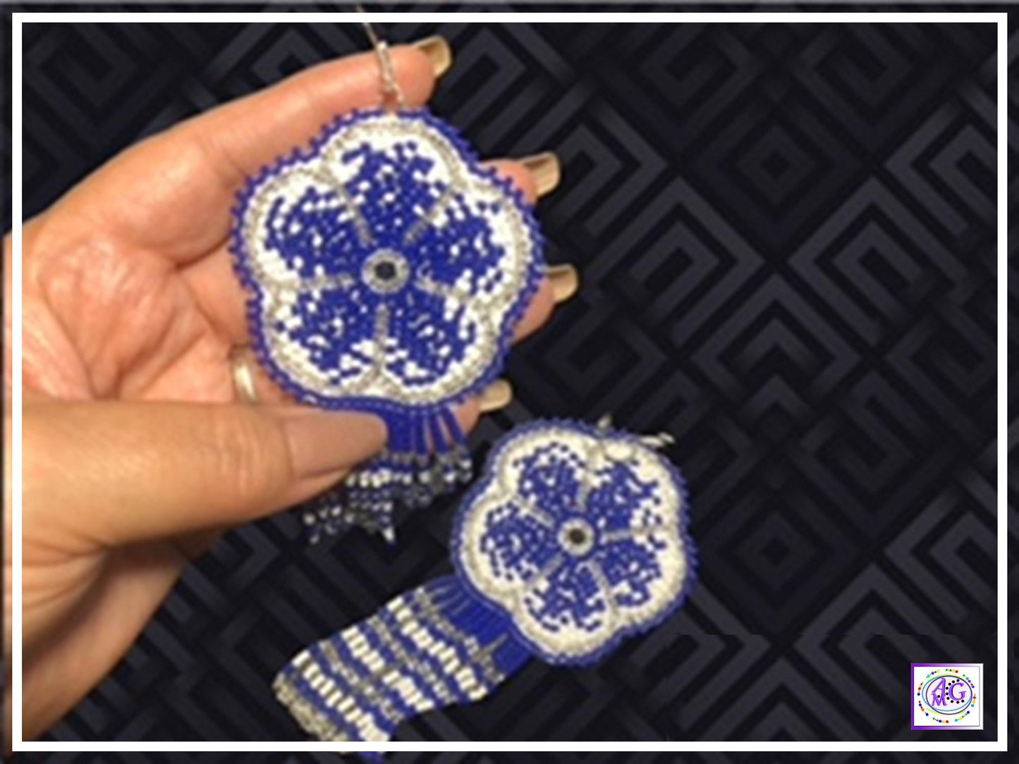 Blue Beaded Blooming Flower Fringe Earrings
