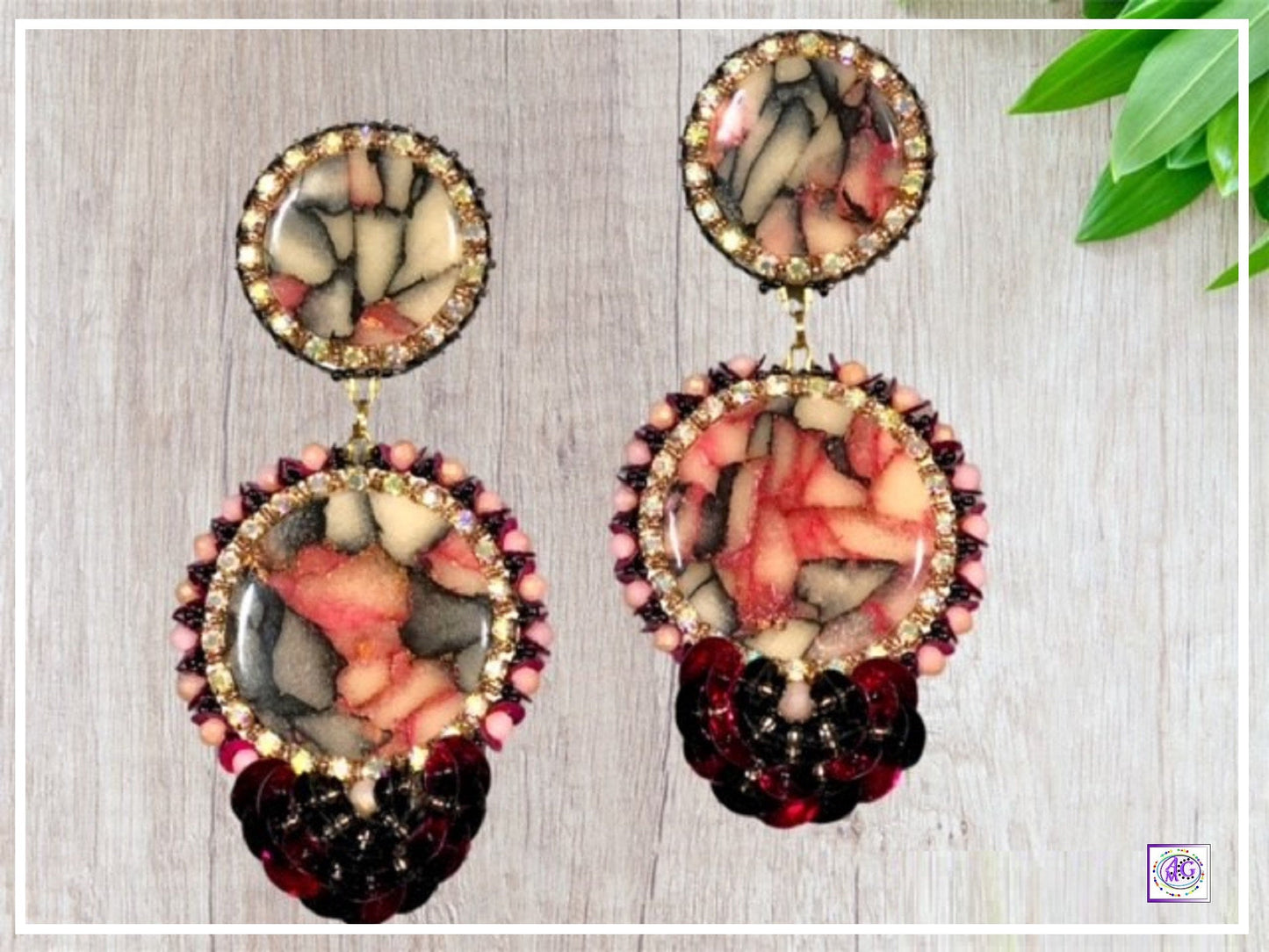 Beaded Earrings with Sequin Flower and Rhinestones