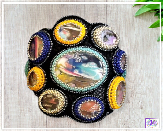 Colorful Sparkle Cuff Bracelet on Black Suede
