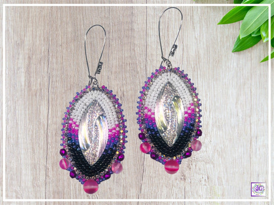 Pink Beaded Marquise Earrings