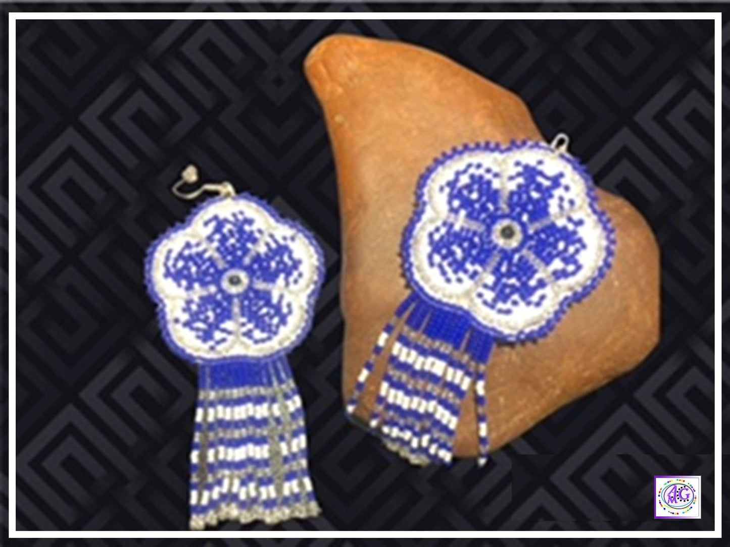 Blue Beaded Blooming Flower Fringe Earrings