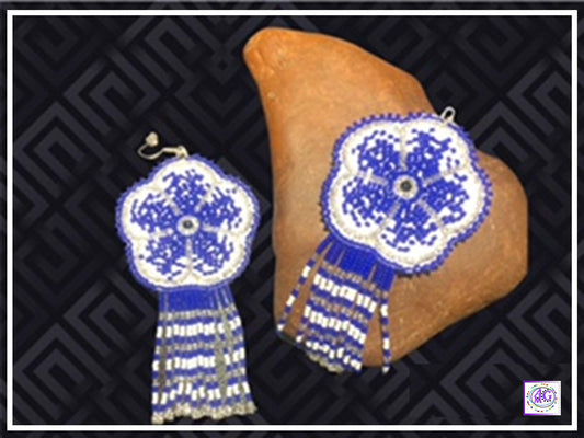 Blue Beaded Blooming Flower Fringe Earrings