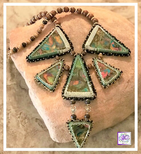 Triangle Necklace with Polymer Clay and Wood Beads