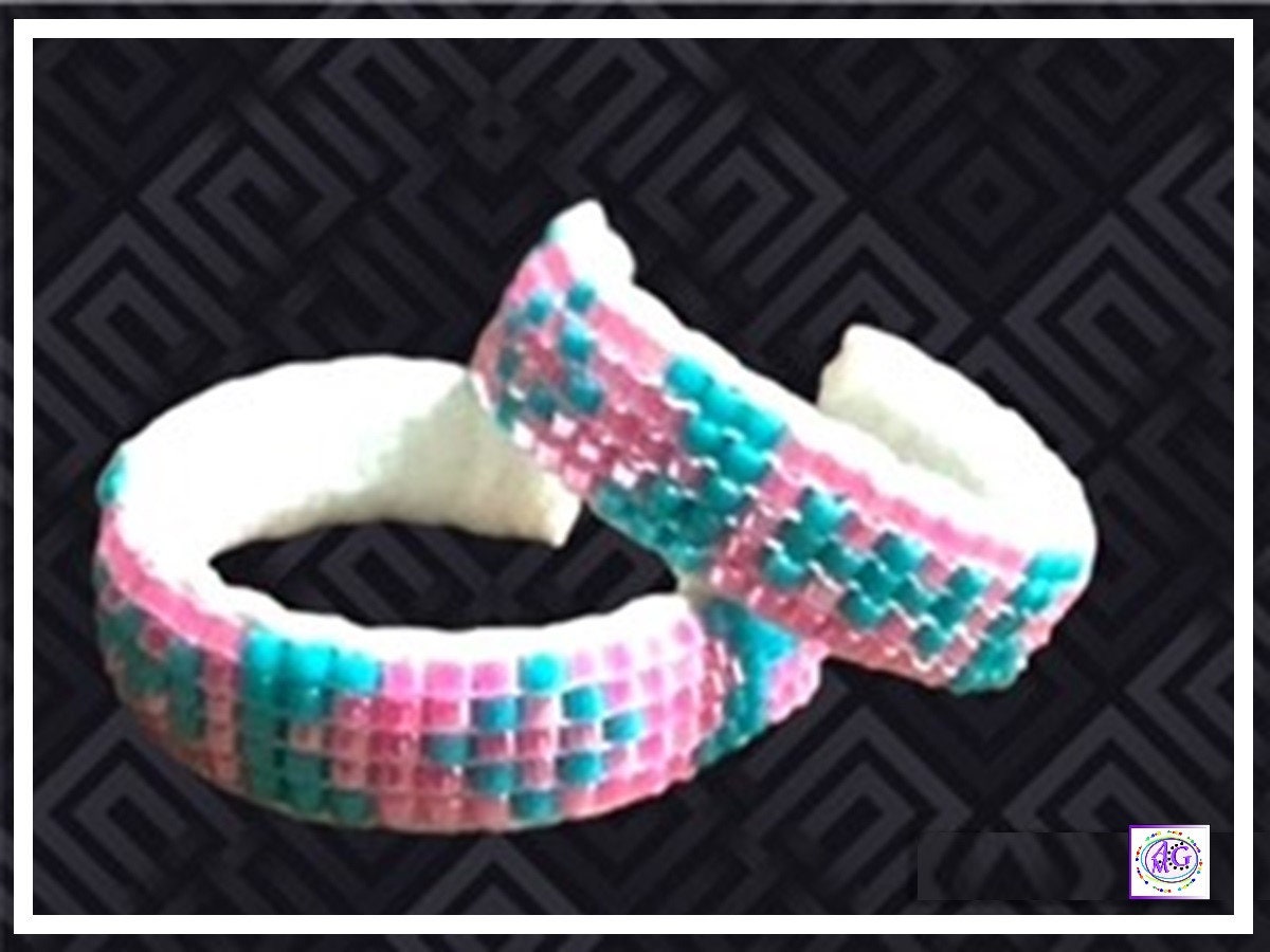 Pink and Teal Beaded Hoop Earrings