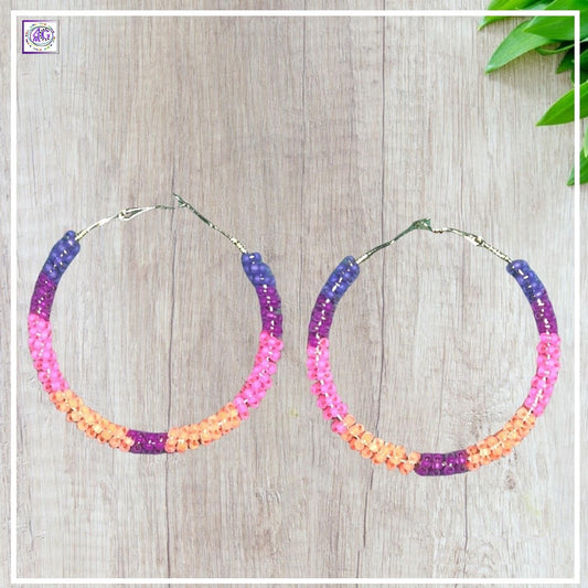 Luminous Neon Beaded Hoop Earrings 2"