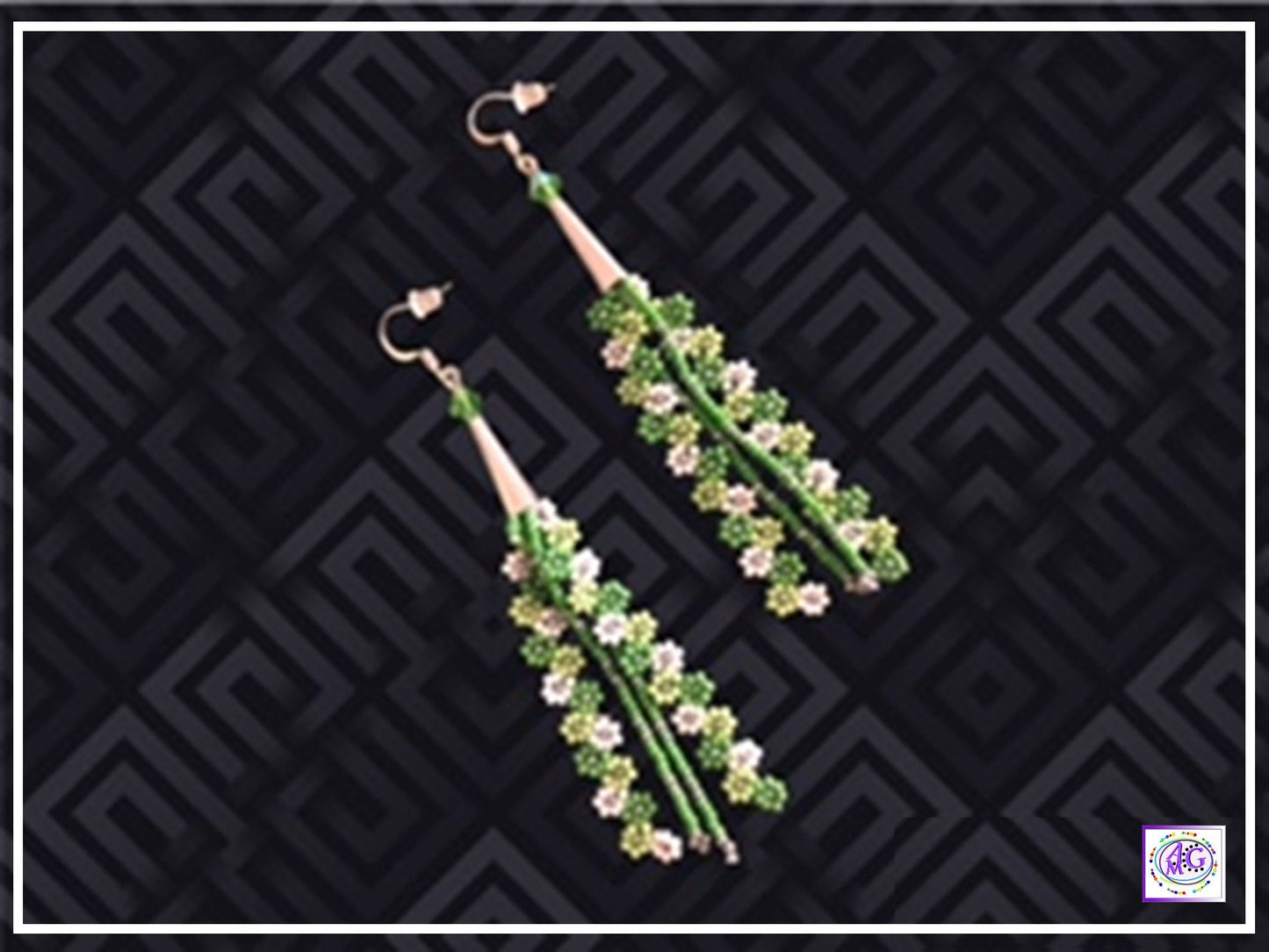Green Beaded Daisy Flower Earrings