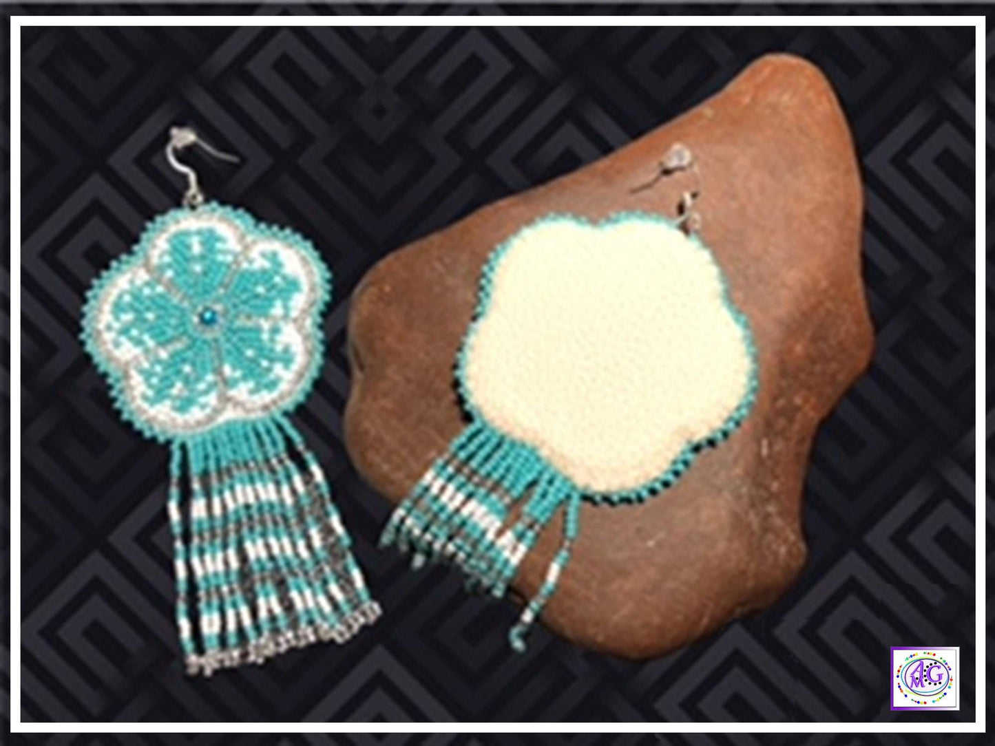 Teal Beaded Blooming Flower Fringe Earrings