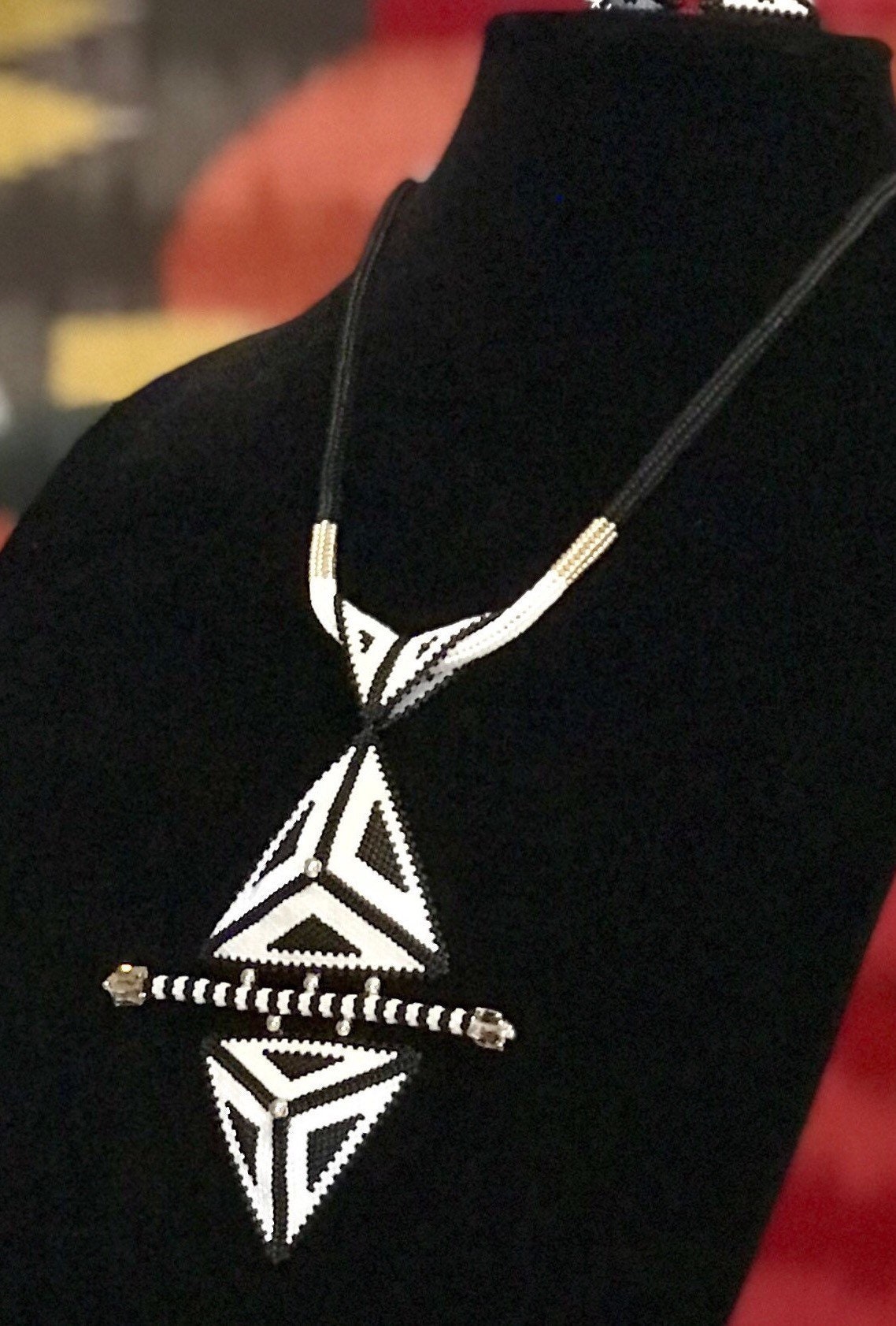 Delica Beaded Black and White Triangle Necklace Se