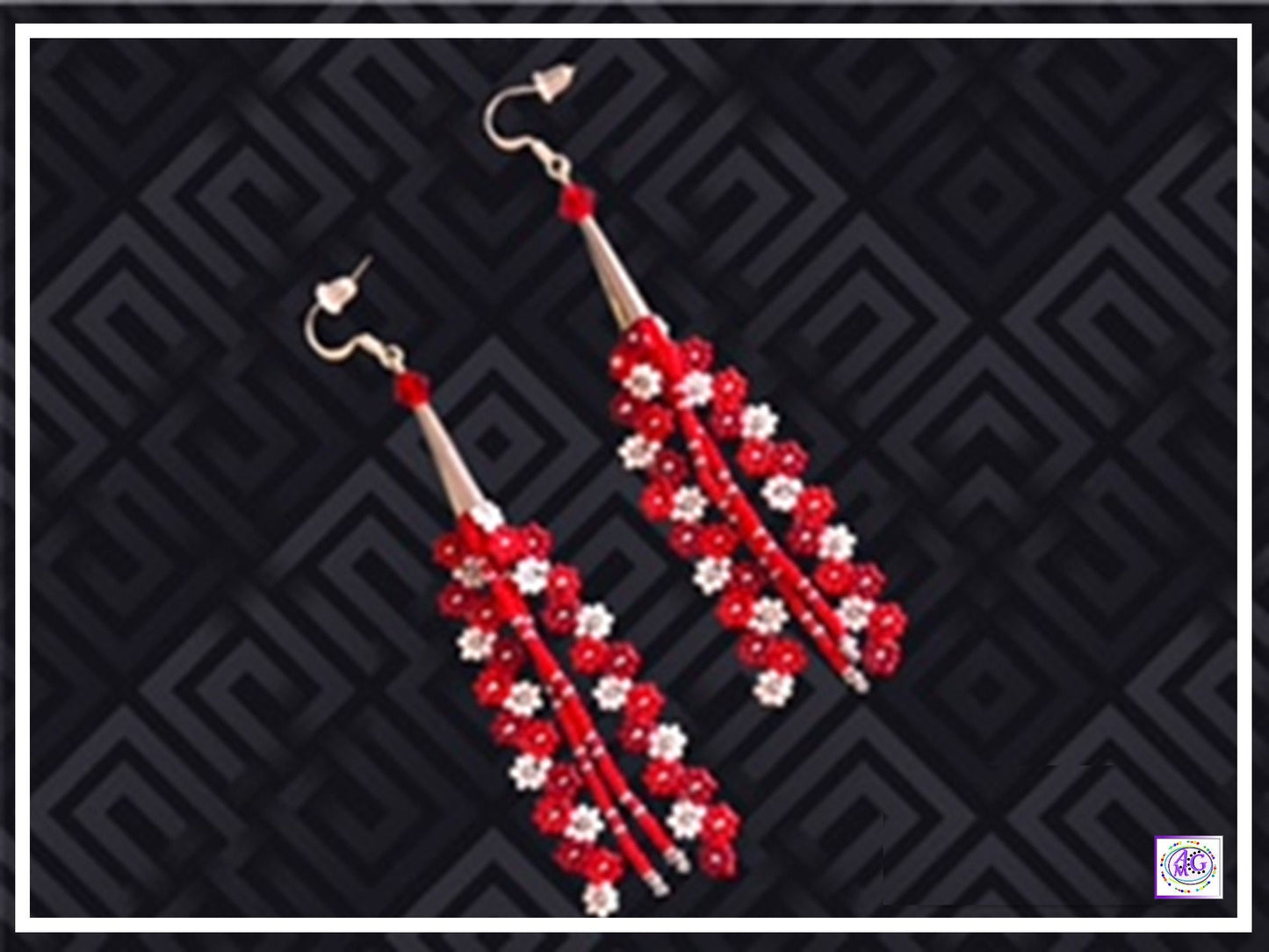 Red Beaded Daisy Flower Earrings